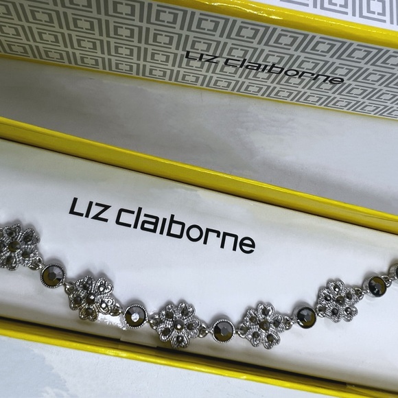 Vintage Liz Claiborne Silver-tone Mirror Rhinestone Box Jewelry Bracelet - Picture 7 of 7